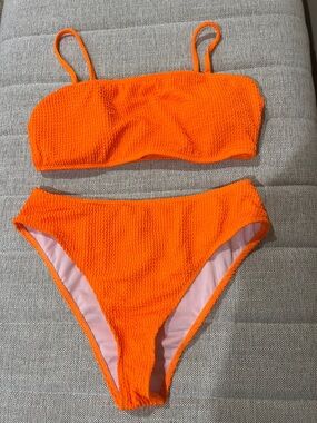 Bright Orange Textured Bikini Two-Piece
